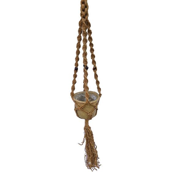 Vintage Macrame Plant Holder Beaded 5' Long Holds 12"-18" Flower Pot (Not Inc) - Picture 1 of 15